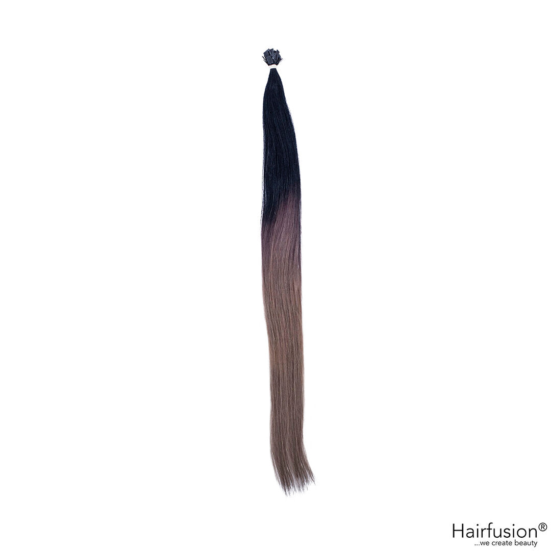 Outlet Nr. 139 – 25 Bonding Extensions – Farbe Ombré Schwarz auf Graublau – 60 cm – glatt