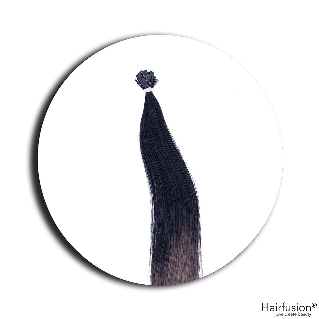 Outlet Nr. 139 – 25 Bonding Extensions – Farbe Ombré Schwarz auf Graublau – 60 cm – glatt