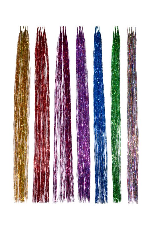 Haarlametta Extensions 50 cm – 5 Strähnen Glitzer mit Microring, hitzebeständig