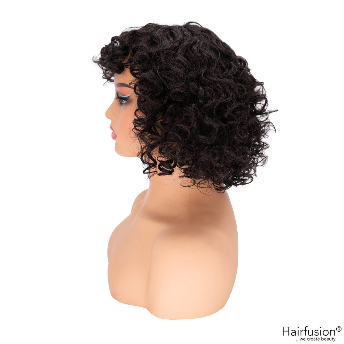 Echthaar Perücke - Amaya -naturgelockt mit Pony - schwarzbraun