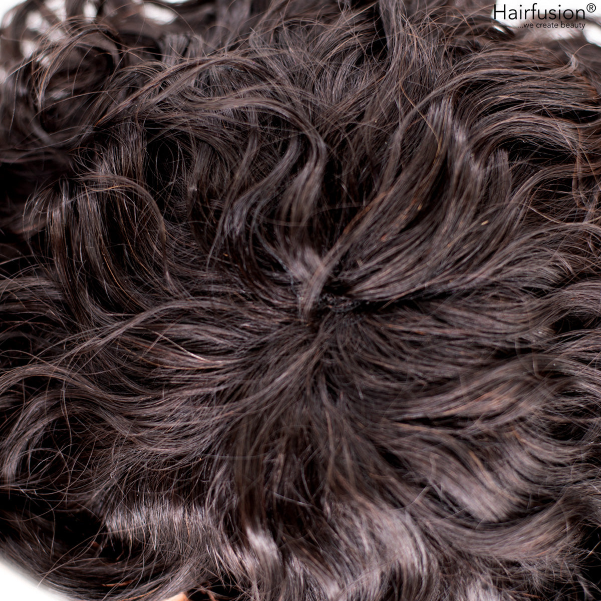 Echthaar Perücke - Amaya -naturgelockt mit Pony - schwarzbraun