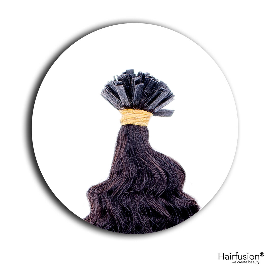 Outlet Nr. 151 – 25 Mini Bonding Extensions (0,5 g/Bonding) – Farbe 1B Afro Hair – 50 cm – gelockt