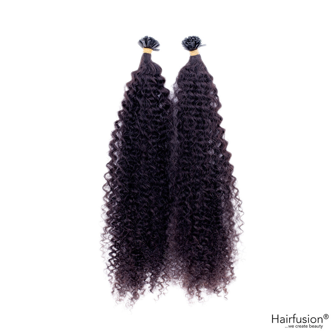 Outlet Nr. 151 – 25 Mini Bonding Extensions (0,5 g/Bonding) – Farbe 1B Afro Hair – 50 cm – gelockt