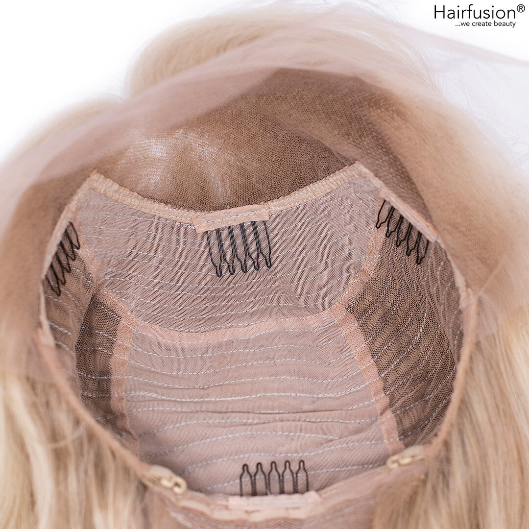 Echthaar Perücke hellblond asch mit Faceframes - Pearl - 30 cm - Lace Front