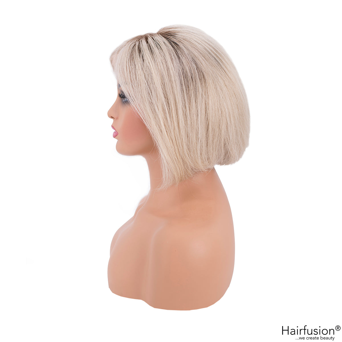 Echthaar Perücke aschblond gesträhnt - The Hair Bob - 25 cm - Lace Front