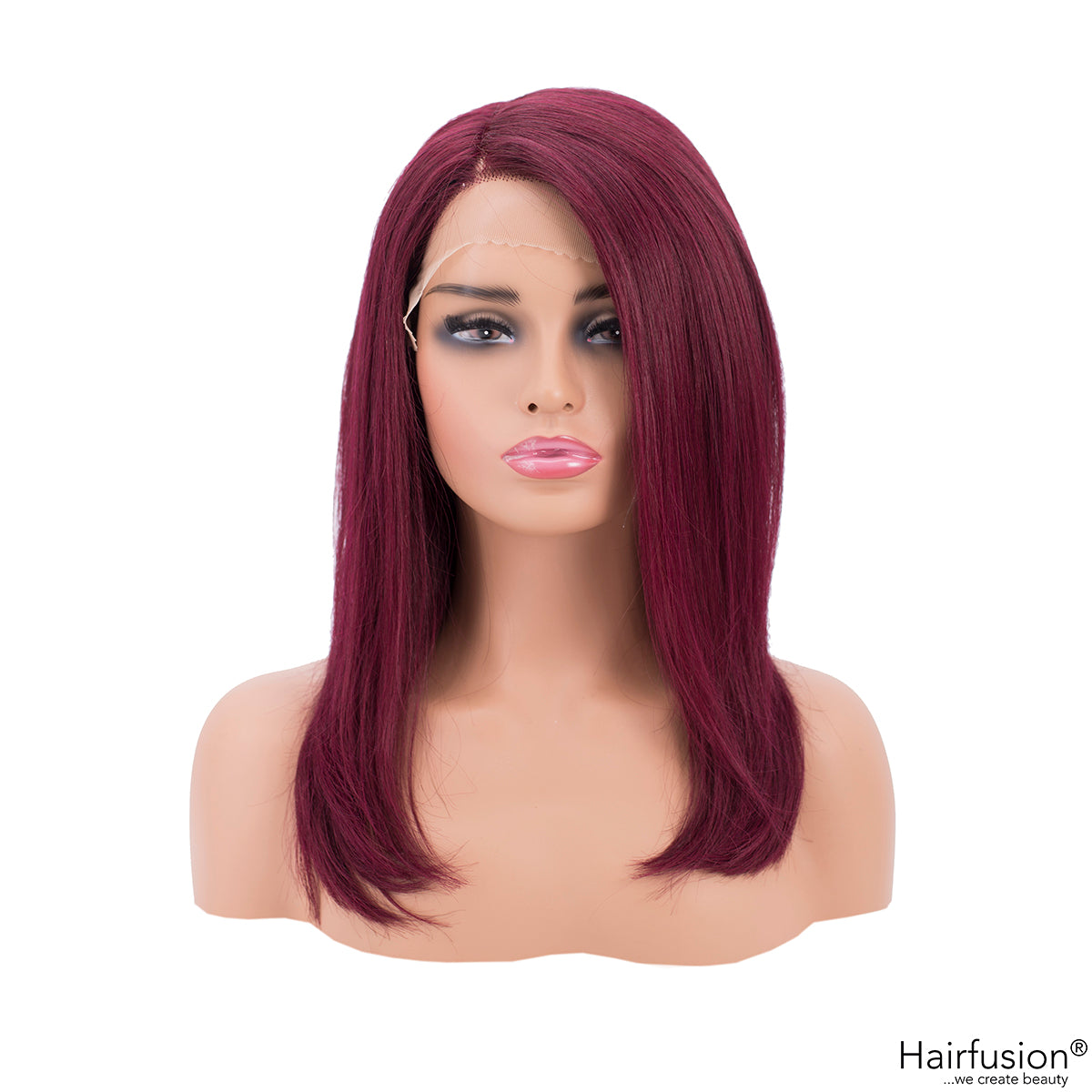 Echthaar Perücke - Rubi - weinrote Middle Part Perücke - 35 cm