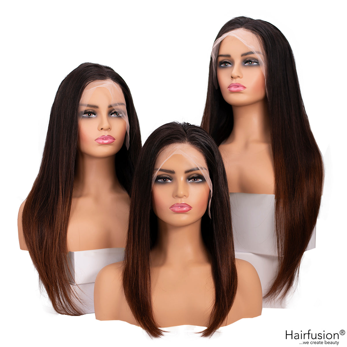 Echthaar Perücke ombré schwarz auf braun - Ibiza Jet Set