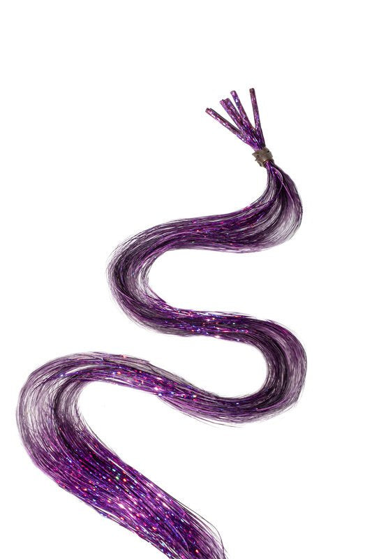 Haarlametta Extensions 50 cm – 5 Strähnen Glitzer mit Microring, hitzebeständig