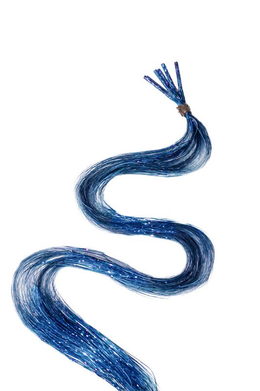 Haarlametta Extensions 50 cm – 5 Strähnen Glitzer mit Microring, hitzebeständig