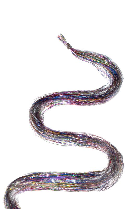 Haarlametta Extensions 50 cm – 5 Strähnen Glitzer mit Microring, hitzebeständig
