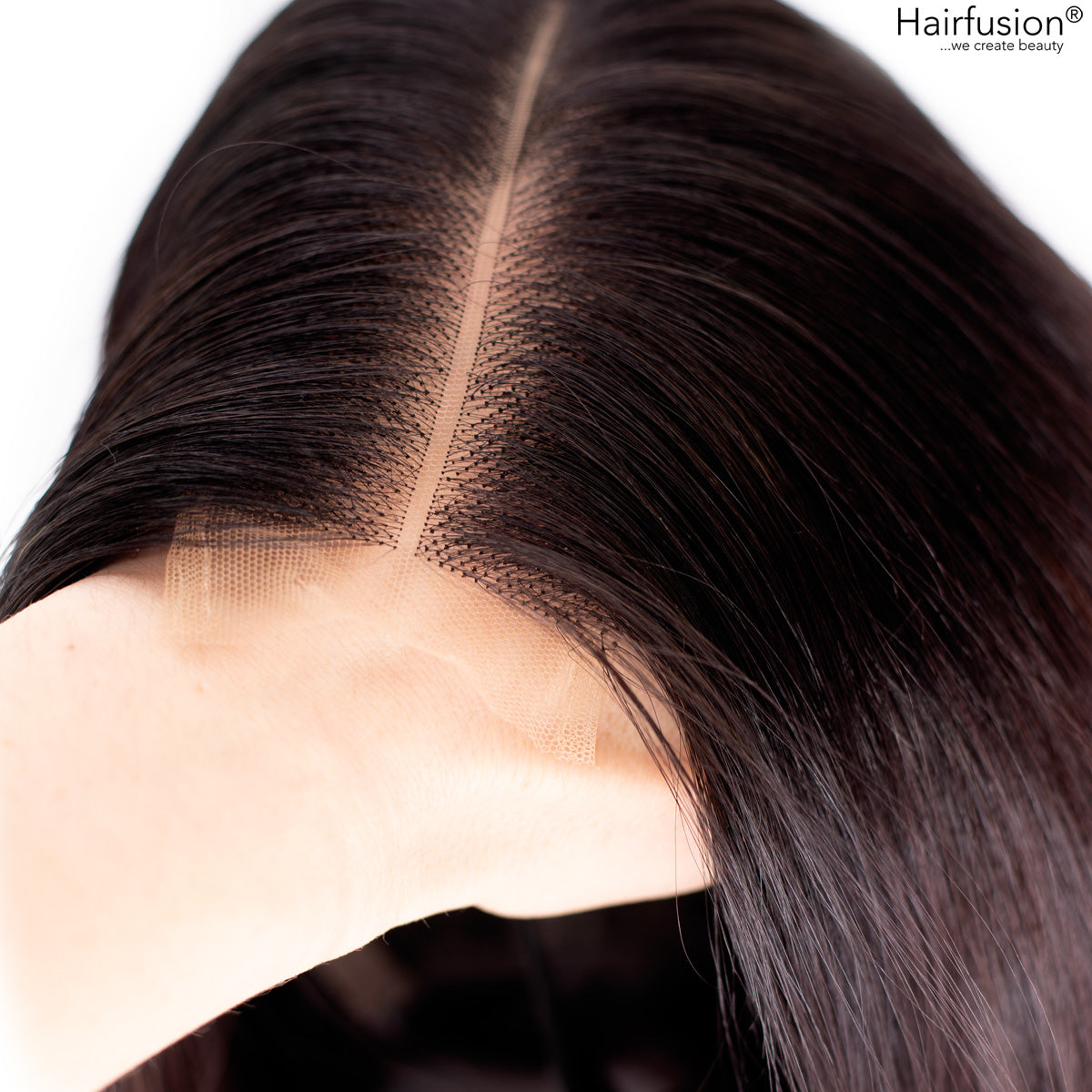 Echthaar Perücke - Zara - 25 cm - schwarzbraune  T- Part Bob Perücke