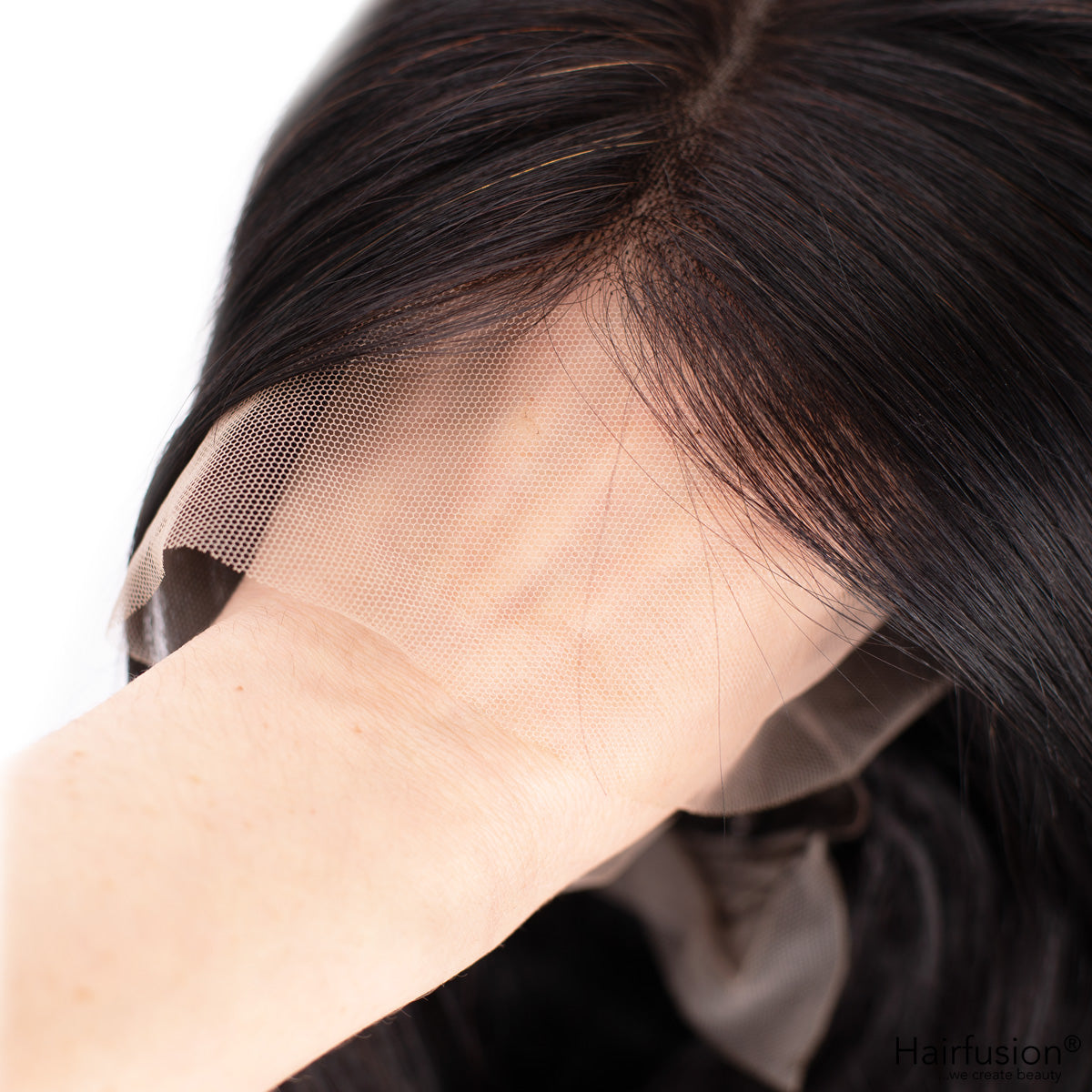 Echthaar Perücke - Celina  -40 cm - schwarzbraun  Lace Front