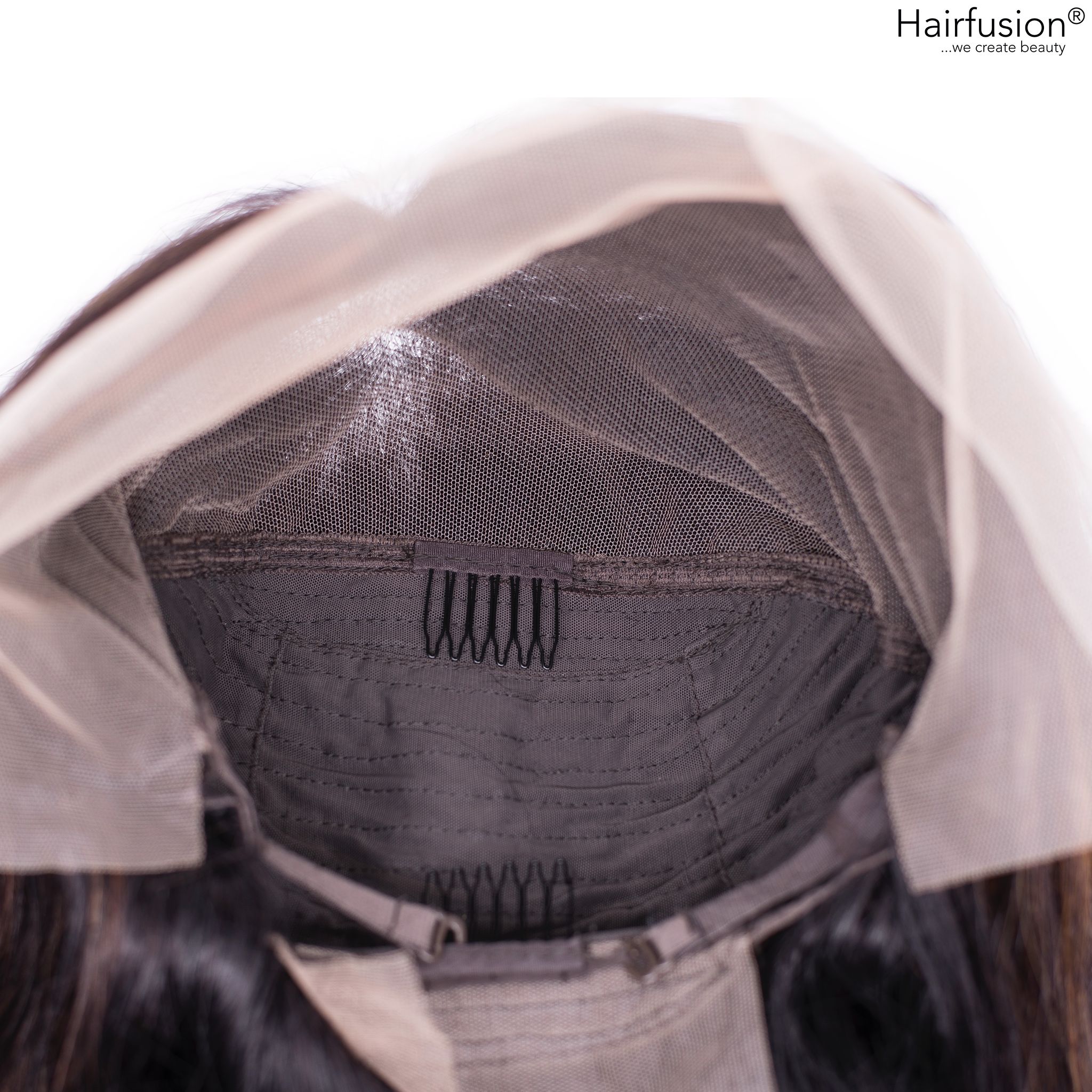 Echthaar Perücke dunkelbraun gesträhnt   -  Boho Queen - 50-55 cm - Lace Front