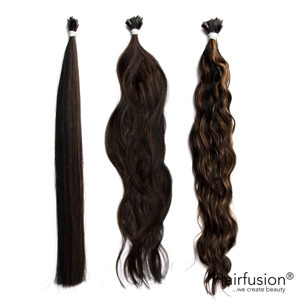 25 Stück HAIRFUSION Echthaarsträhnen mit FLACHBONDING (Wärme-/Ultraschalltechnik) GESTRÄHNT