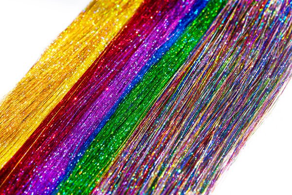 Haarlametta Extensions 50 cm – 5 Strähnen Glitzer mit Microring, hitzebeständig
