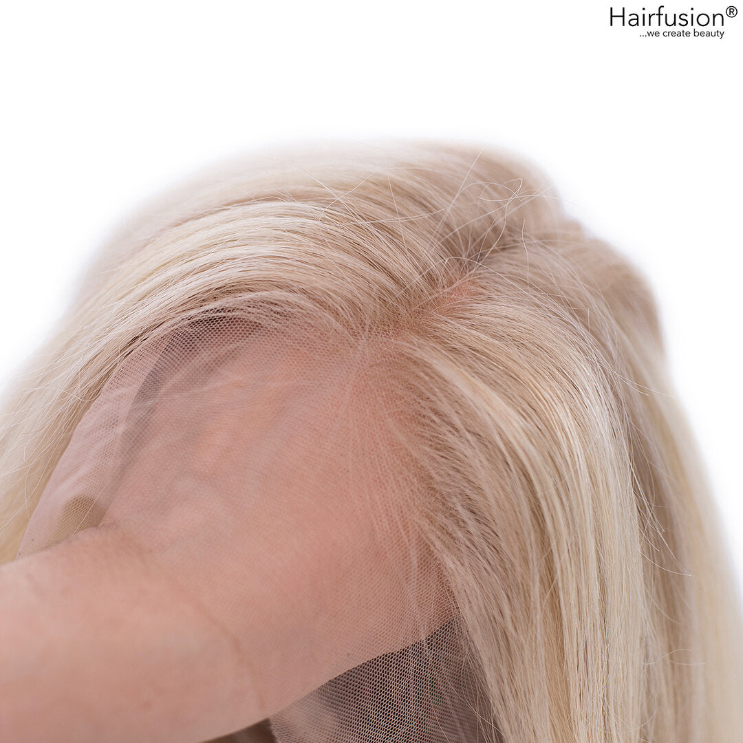 Echthaar Perücke hellblond asch mit Faceframes  - Pearl - 30 cm  - Lace Front