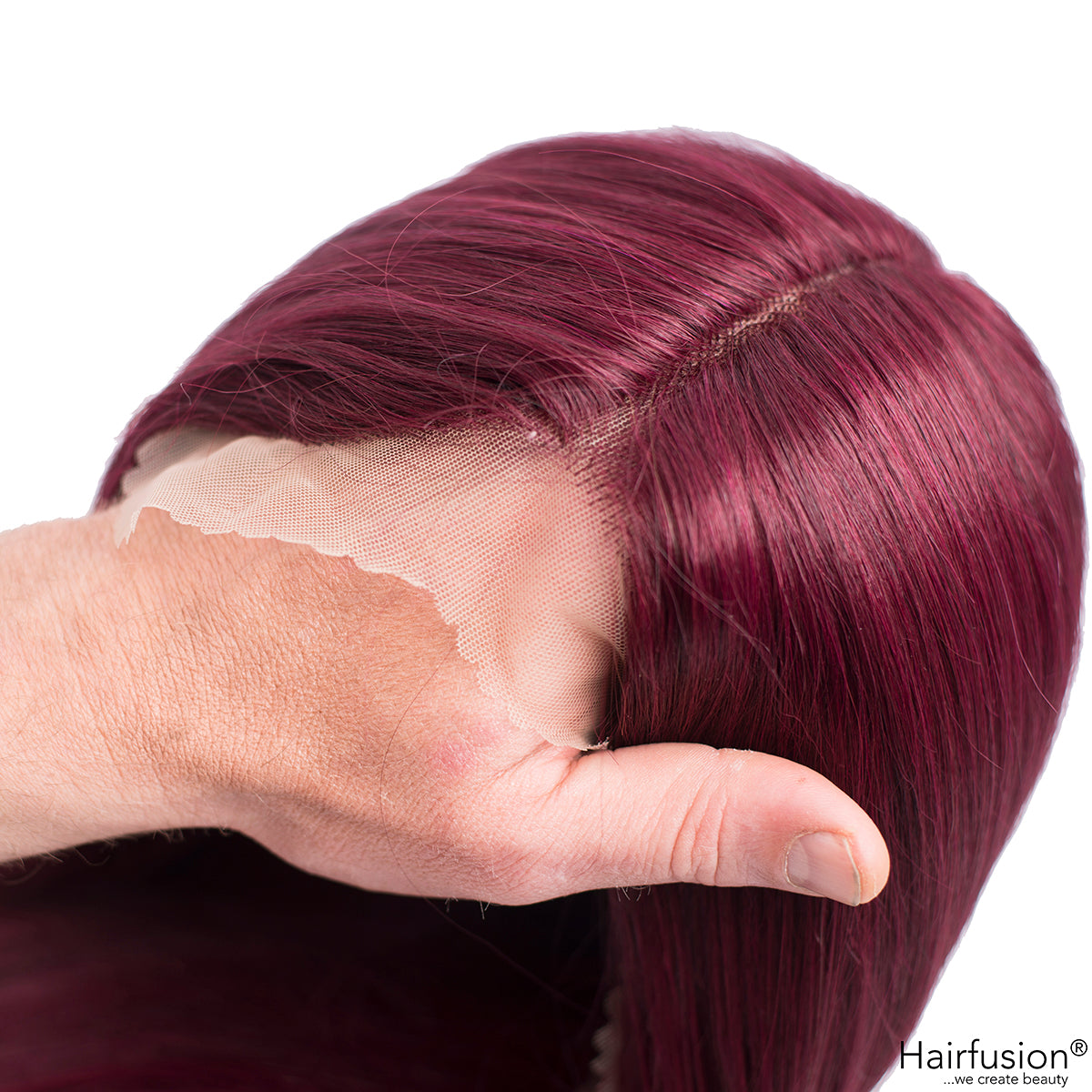 Echthaar Perücke  - Rubi - weinrote Middle Part Perücke - 35 cm