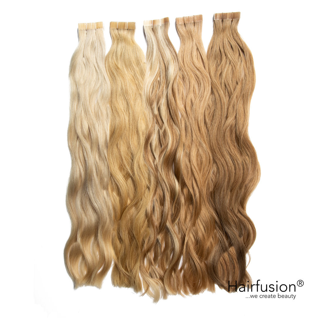Tape Extensions - 10 Stück EINFARBIG Echthaar 30-35 cm, 45-50 cm und 65-70 cm