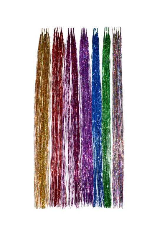Haarlametta Extensions 50 cm – 5 Strähnen Glitzer mit Microring, hitzebeständig