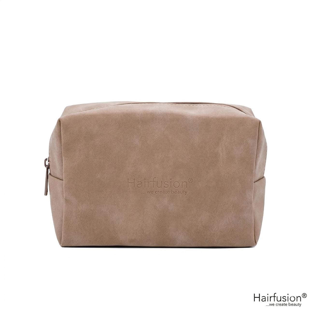 Hairfusion Kosmetiktasche Premium-Veganes Veloursleder Taupe