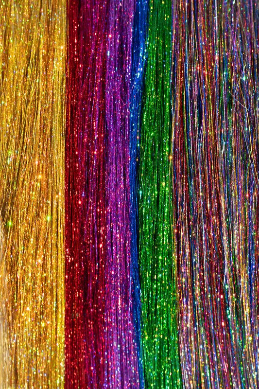 Haarlametta Extensions 50 cm – 5 Strähnen Glitzer mit Microring, hitzebeständig