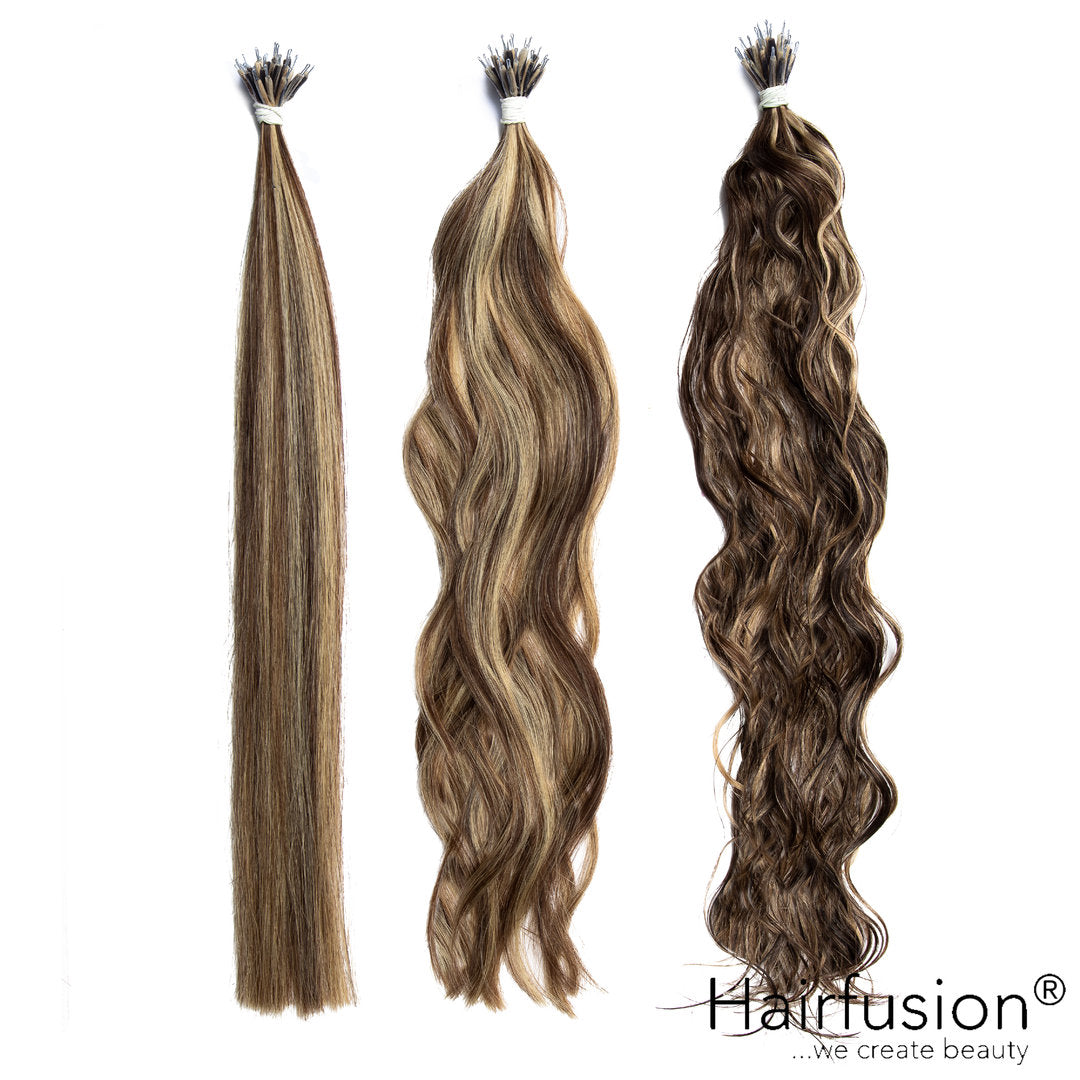 25 Stück HAIRFUSION Nanoring Extensions GESTRÄHNTE FARBEN