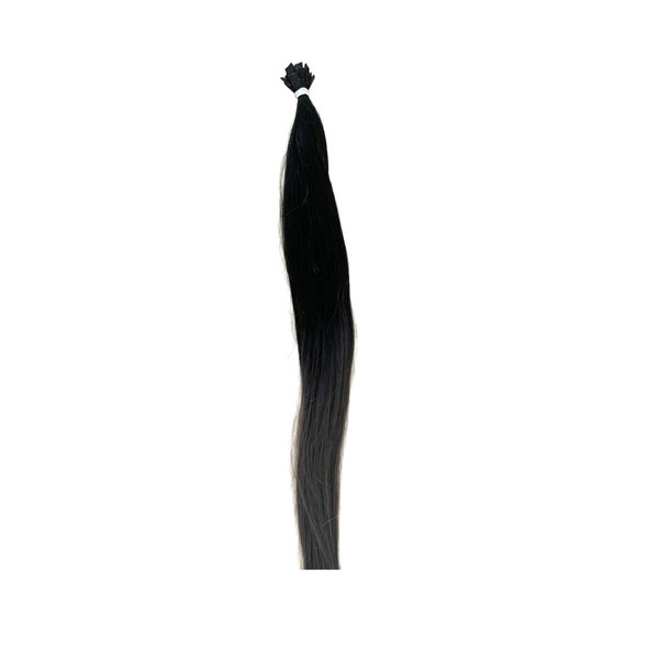 Outlet - 25 Stück Echthaar Strähnen mit FLACH BONDINGS Farbe Ombré schwarz auf graublau 60cm